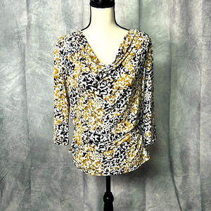 Style & Co. Tan, Black & Cream with Gold 3/4 Sleeve Blouse - size LP